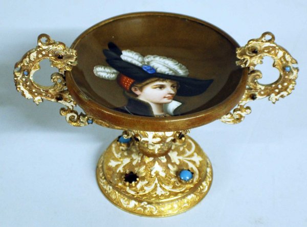 GILT METAL AND PORCELAIN CANDY DISH