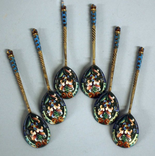 SIX RUSSIAN SILVER GILT DEMITASSE SPOONS