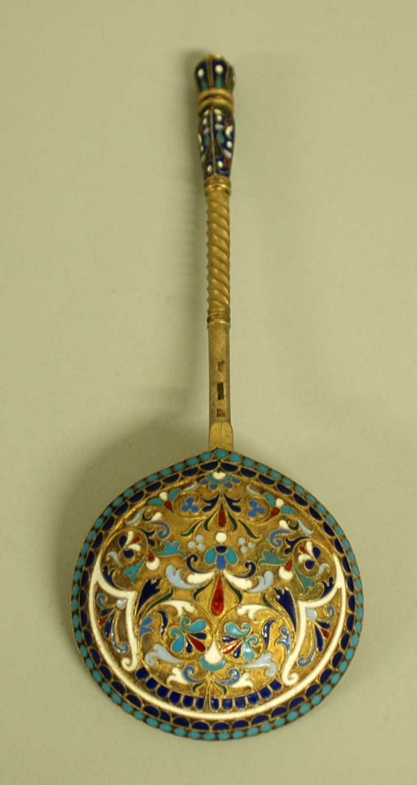 RUSSIAN SILVER GILT AND ENAMEL SPOON