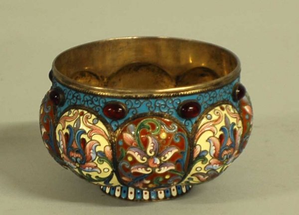 RUSSIAN SILVER GILT & ENAMEL SUGAR BOWL