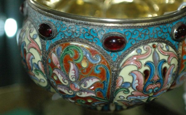 RUSSIAN SILVER GILT & ENAMEL SUGAR BOWL - 2