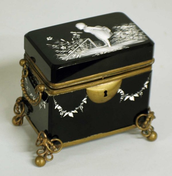 MARY GREGORY TYPE BRASS MNTD GLASS BOX