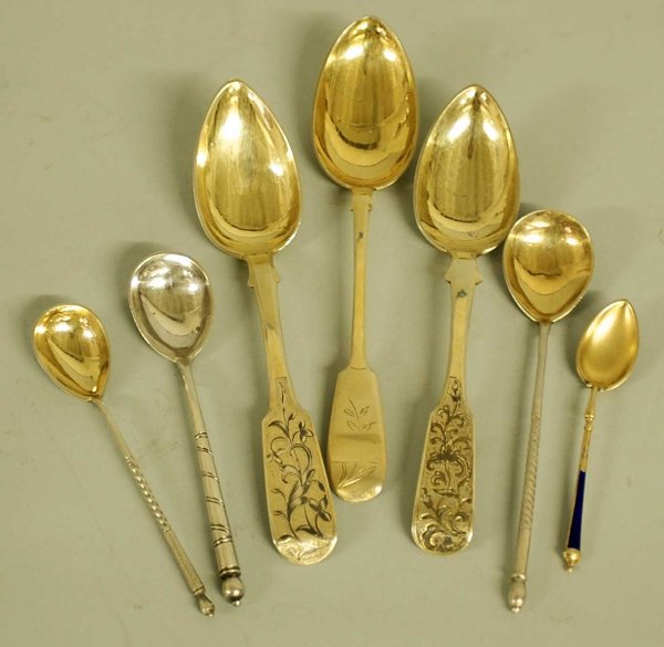 PAIR OF RUSSIAN SILVER GILT SPOONS