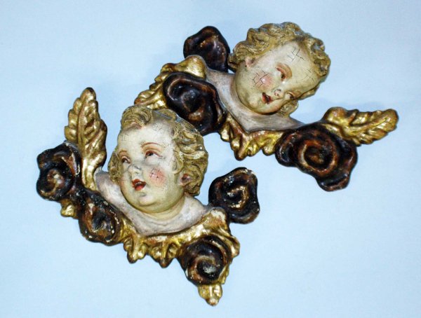 PR OF ROCOCO STYLE PAINTED & GILT PUTTI HEADS