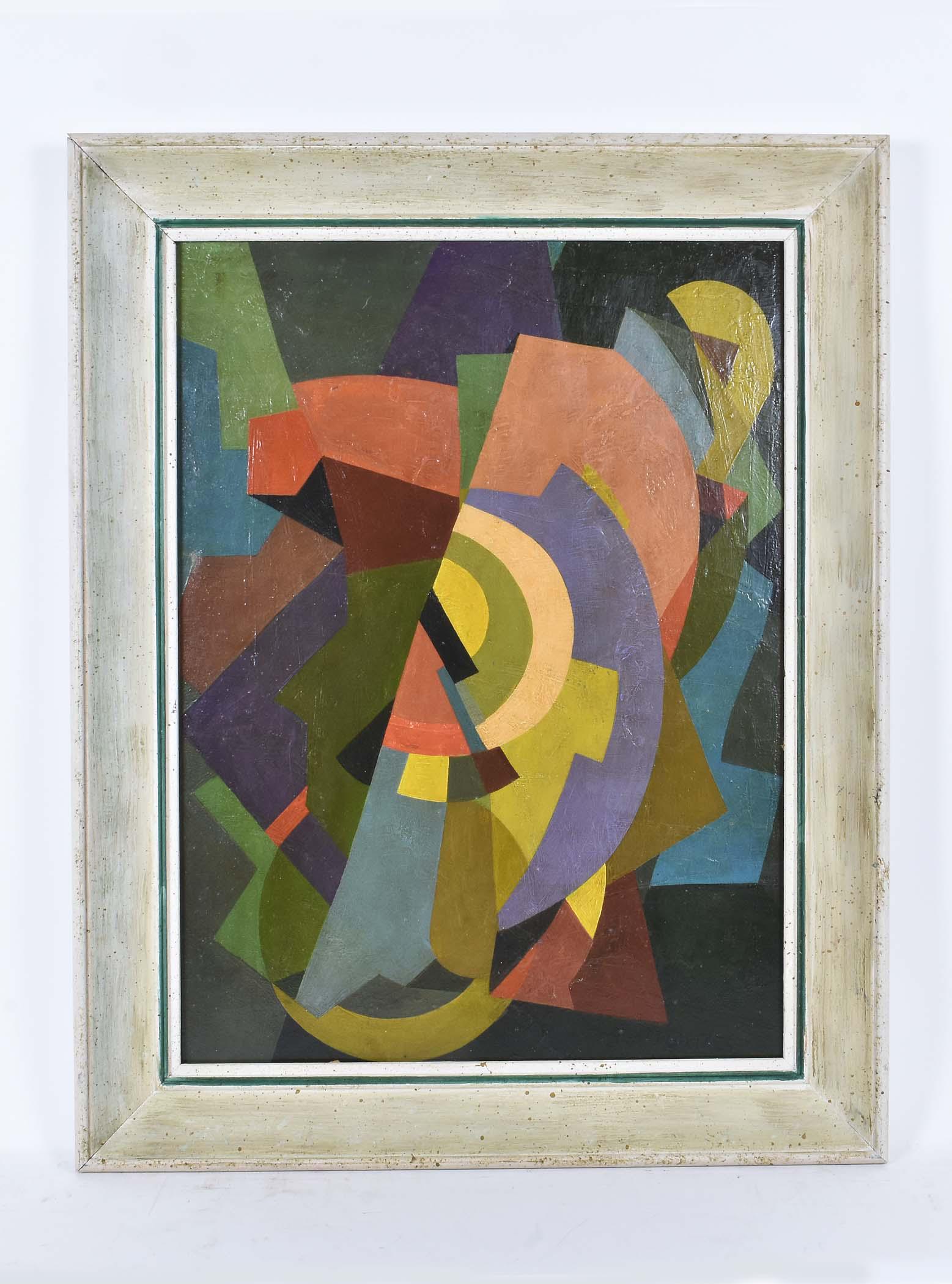 AFTER ALBERT GLEIZES (French. 1881-1953) PAINTING: Non-Objective Composition. Signed l/r. Oil on Board. Measuring 24 by 18 in., overall 29 by 22.5 in.