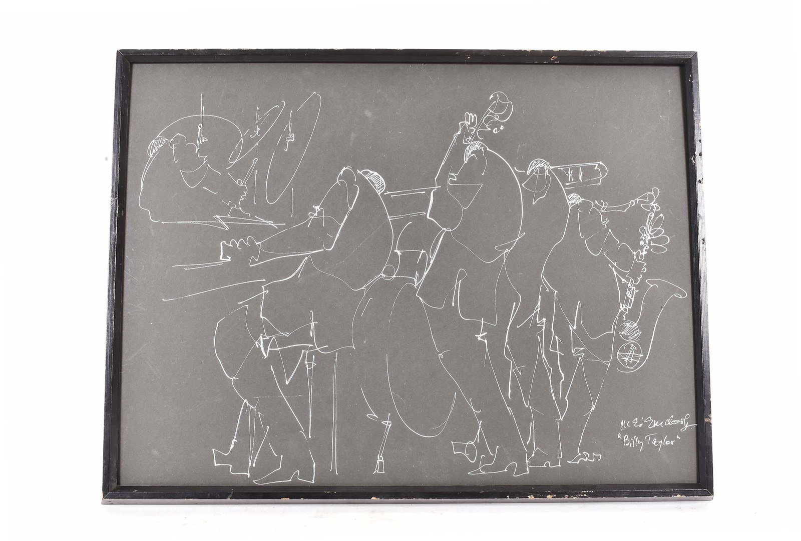 LEO MEIERSDORFF (New Orleans. 20th Cent.) PAINTING: Billy Taylor. Signed, titled lower right. White paint on Black Cardstock. Measuring 15 by 19.5 in., overall 16 by 21 in.