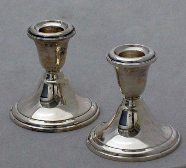 PAIR OF STERLING SILVER LOW CANDLESTICKS
