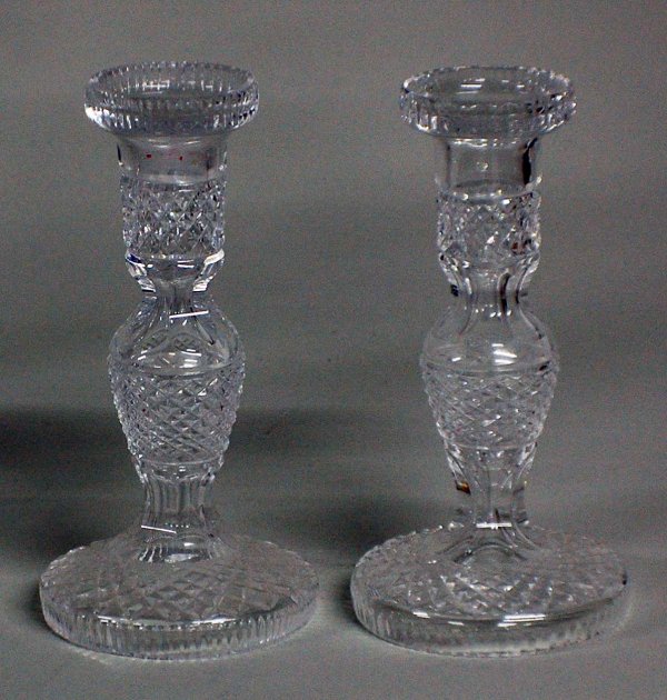 PAIR OF CUT GLASS CANDLESTICKS