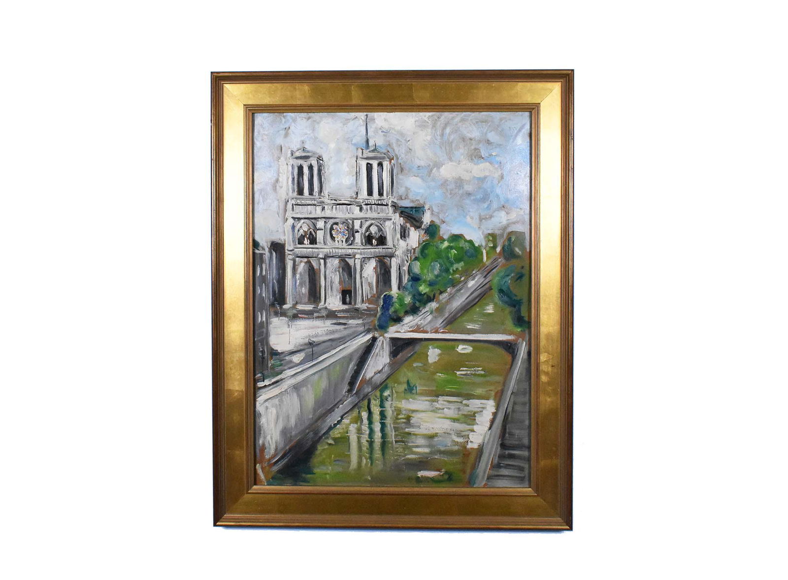 MICHEL GEORGES MICHEL (FRENCH. 1883-1985) PAINTING: Notre Dame. Oil on Board. Signed, dated 1937, and inscribed Paris on the verso by the artist. 32 x 23.50 inches. Framed. Overall measures 38 x 30 inches.