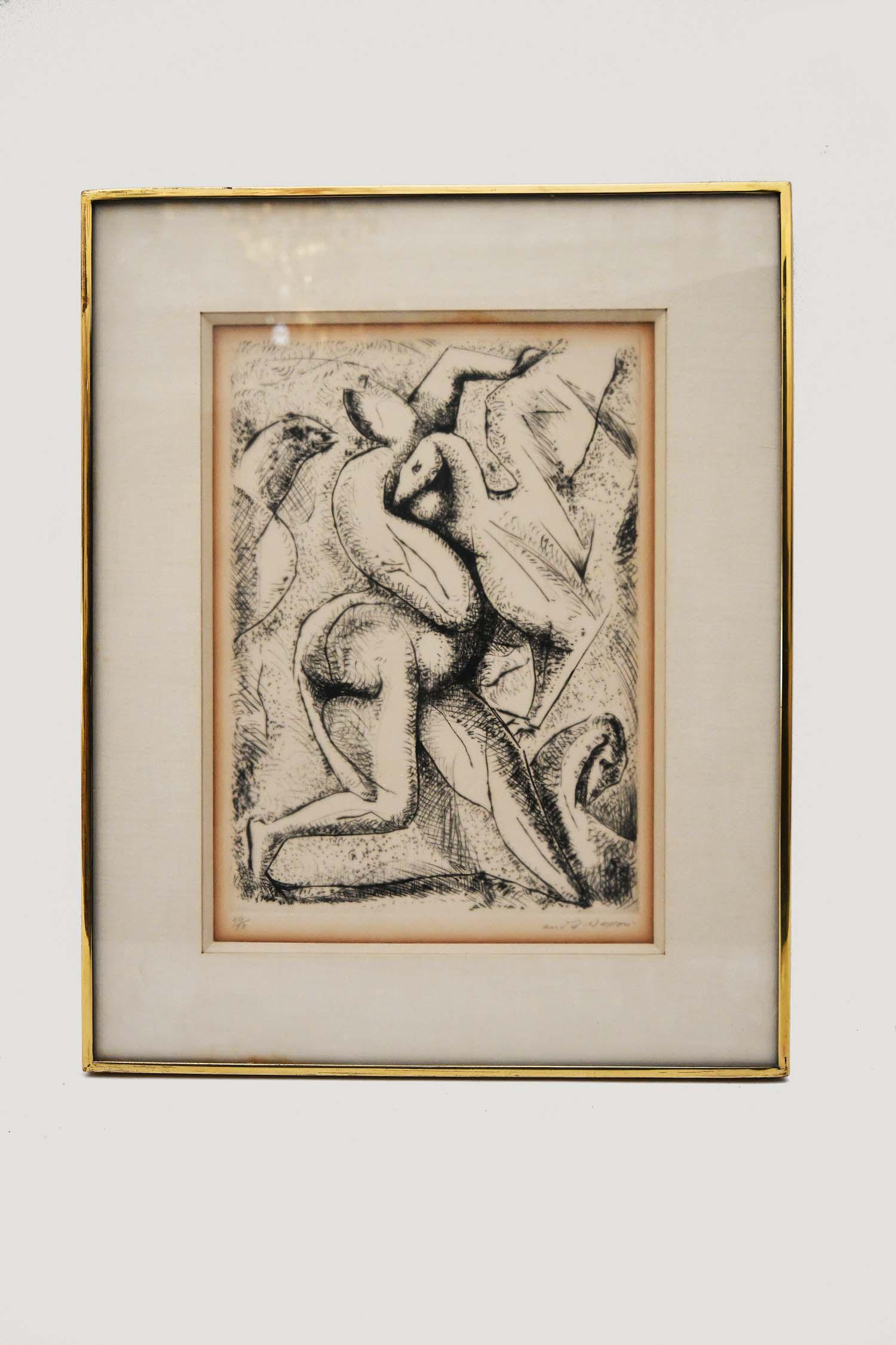 ANDRE MASSON (French. 1896-1987): Untitled. Signed l/r, numbered l/l. Engraving with Aquatint. Site 15 by 10.5 in., matted framed, 21 by 16.5 in.