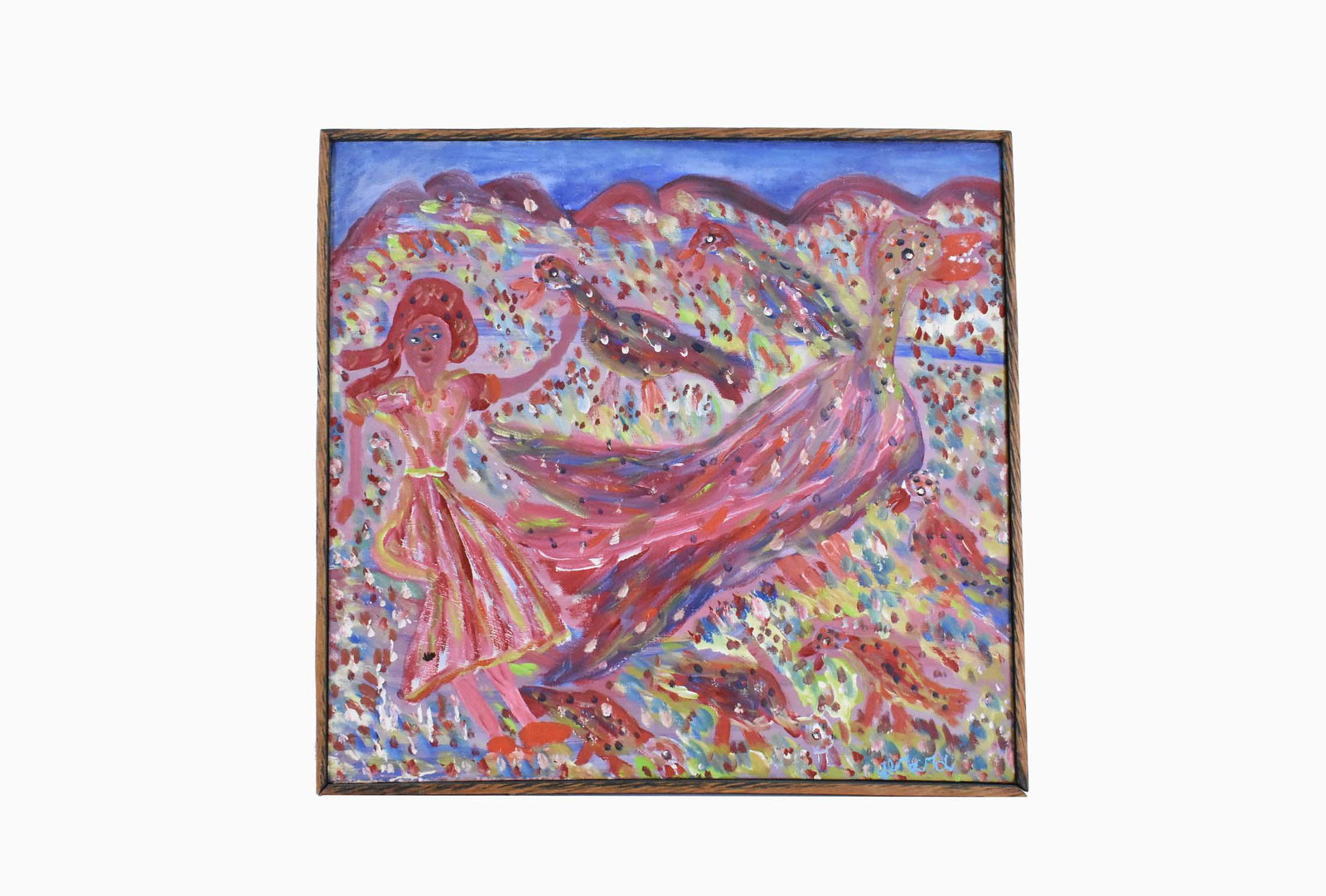 GERARD (FORTUNE) (Haitian/Petionville. b. 1933): Woman with Birds. Signed Gerard l/l. Oil on Canvas. Measuring 23 by 24 in. overall.