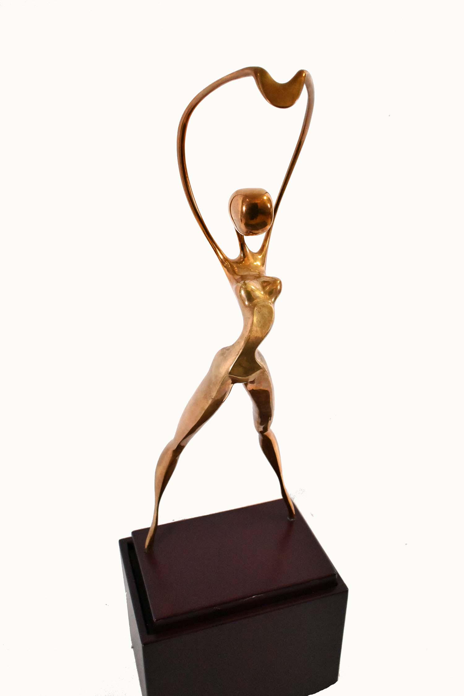GEORGE CHARPENTIER (French. b. 1937): Abstract Female Dancer. Underside left foot signed G. Charpentier, right foot with impressed monogram. Patinated Bronze. Height 37 in. Width 13.25 in. On a rectangular stand, overall height 51 in.
