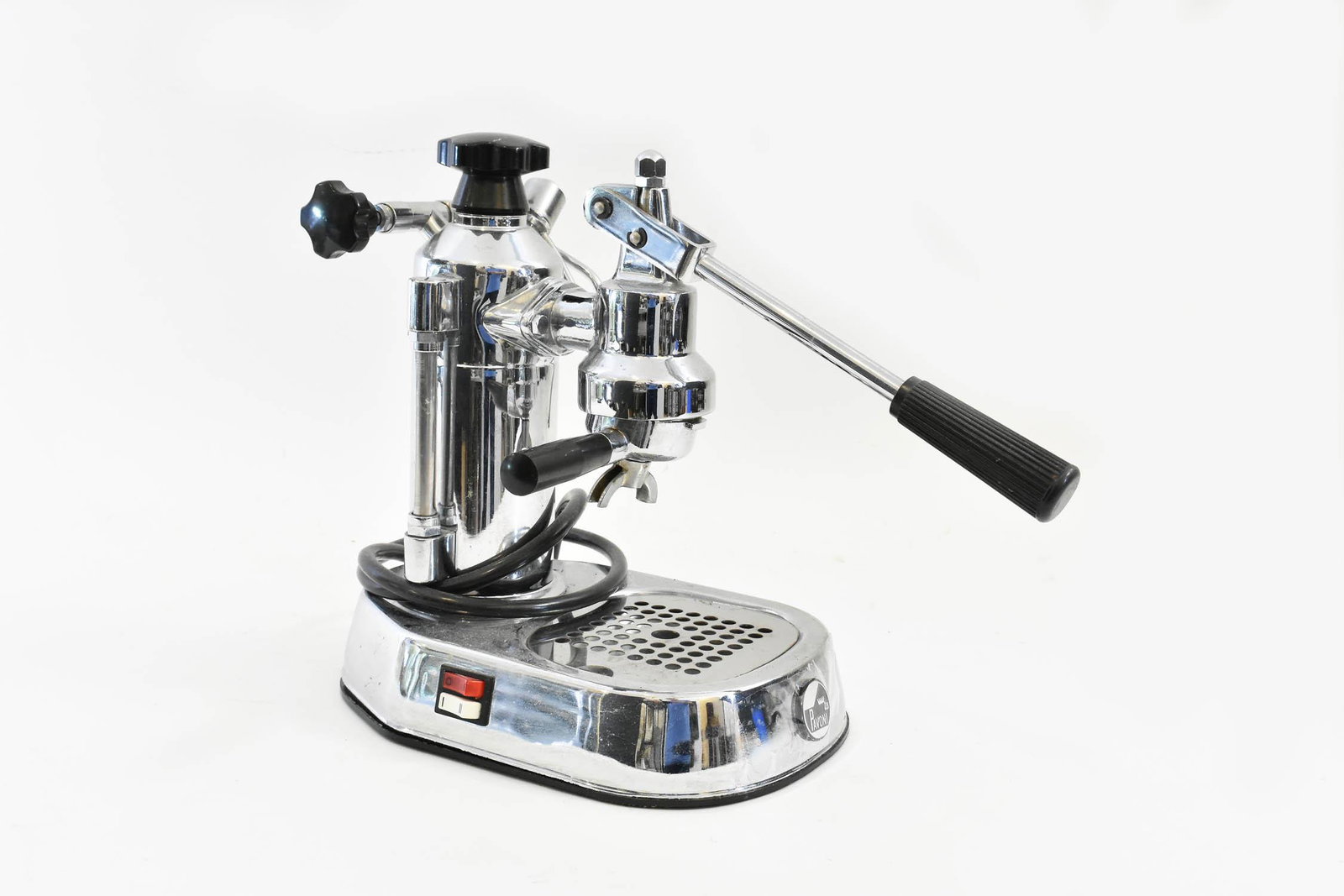 LA PAVONI EUROPICCOLA CHROME EXPRESSO MACHINE: Italian. 20th Century. Height 12 in. Depth 16 in. (Cond working, used condition)
