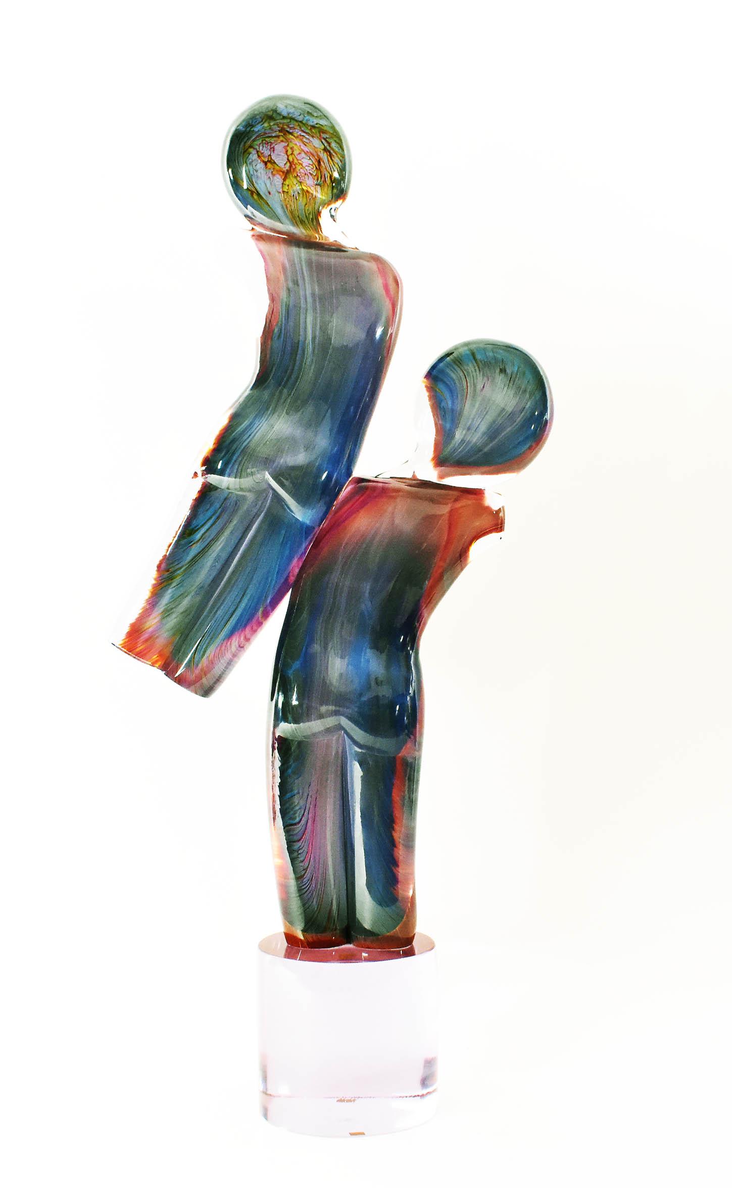 DINO ROSIN (Italian. b. 1948) SCULPTURE: Glass figural sculpture titled Twins. Murano, signed. Height 40 in. Width 14.5 in. Depth 7 in.