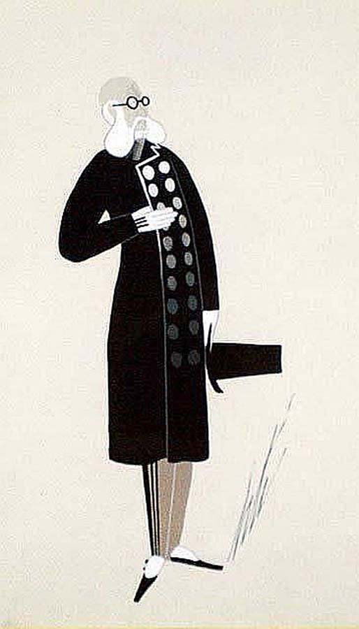 ROMAIN DE TIRTOFF ERTE (Russian/French. 1892-1990): ROMAIN DE TIRTOFF ERTE (Russian/French. 1892-1990) "Costume Design". Circa 1920's-1930's. Signed l/r. Verso bears the Artist's stamp. Gouache on Paper. Sight measuring 11" by 7 1/2". Framed. (Cond: go