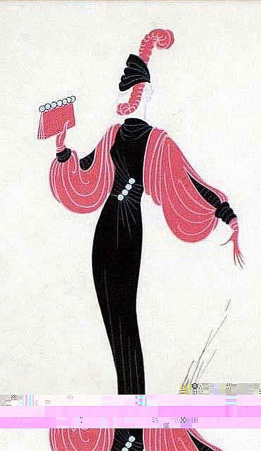 ROMAIN DE TIRTOFF ERTE (Russian/French. 1892-1990): ROMAIN DE TIRTOFF ERTE (Russian/French. 1892-1990) "Costume Design". Circa 1920's-1930's. Signed l/r. Verso bears the Artist's stamp. Gouache on Paper. Sight measuring 12" by 7 1/2". Framed. (Cond: so