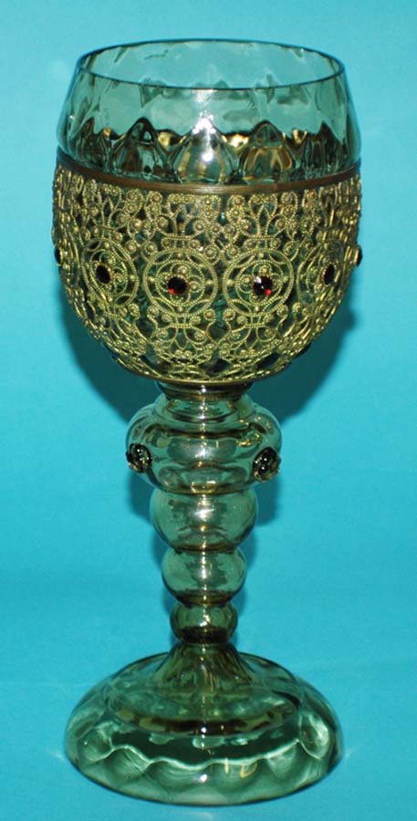GILT METAL MOUNTED AMBER GLASS ROEMER