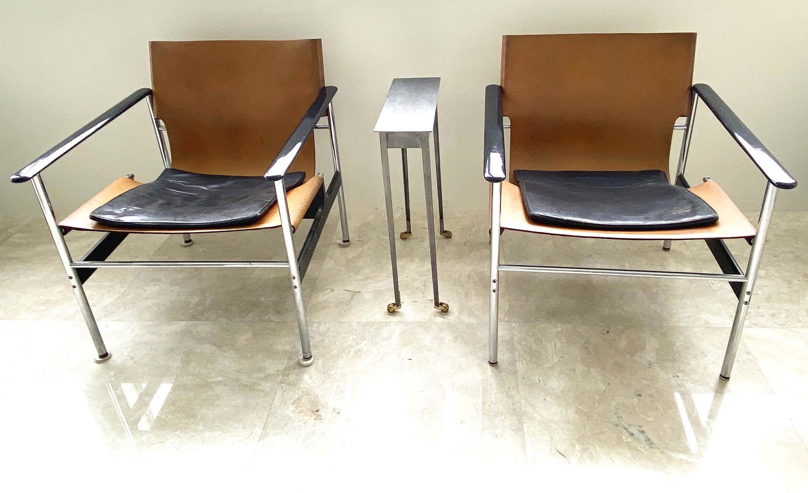 PAIR OF KNOLL LEATHER AND CHROME ARMCHAIRS (1 of 5)