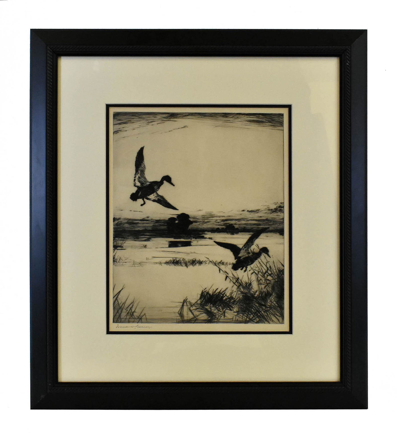 FRANK BENSON (American. 1862-1951): Mallards. Signed Frank Benson, l/l. Etching. 14.75 by 12 in., overall 27 by 23.5 in.