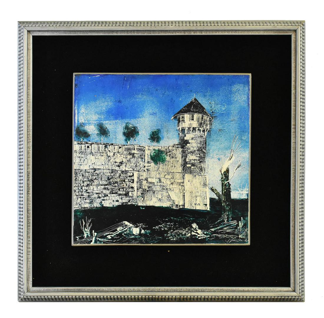 ENDRE SZASZ (Hungarian. 1926-2003): Untitled (The Wall). Signed. Oil on Panel. 12.5 by 13 in.