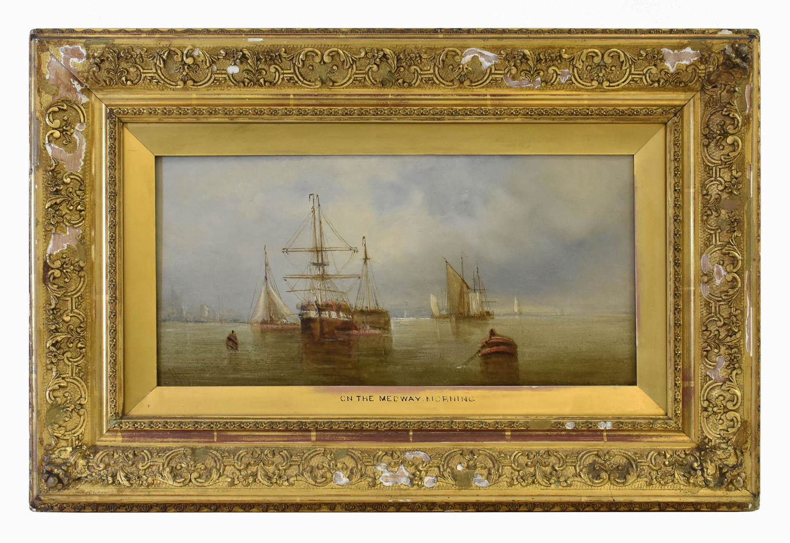AMERICAN/BRITISH SCHOOL (20th Century): On the Medway, Morning. Signed indistinctly l/l. Oil on Canvas. 8 by 5 in., overall 16 by 24 in. (Cond: relined) Property of Robert Mderrill, Palm Beach, FL