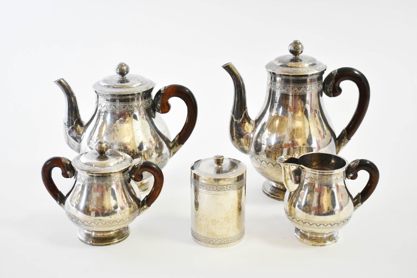 SILVER PLATE FIVE-PIECE TEA SERVICE (1 of 3)