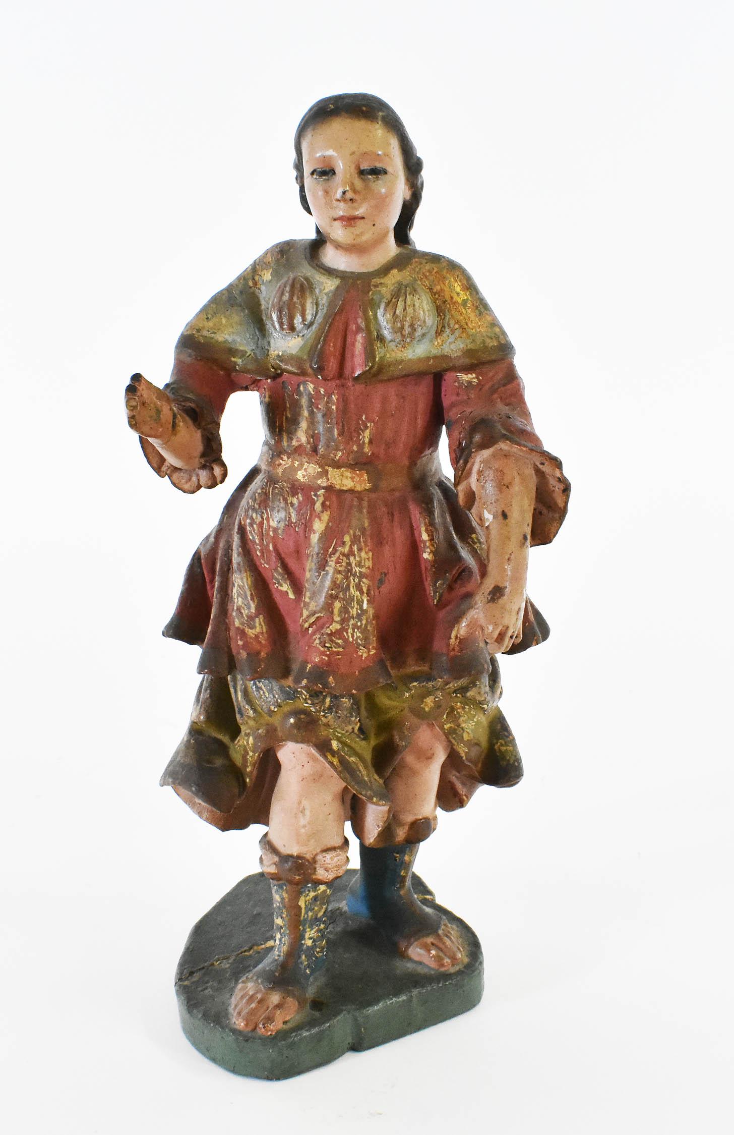 SPANISH COLONIAL PAINTED AND CARVED MALE SAINT (1 of 9)
