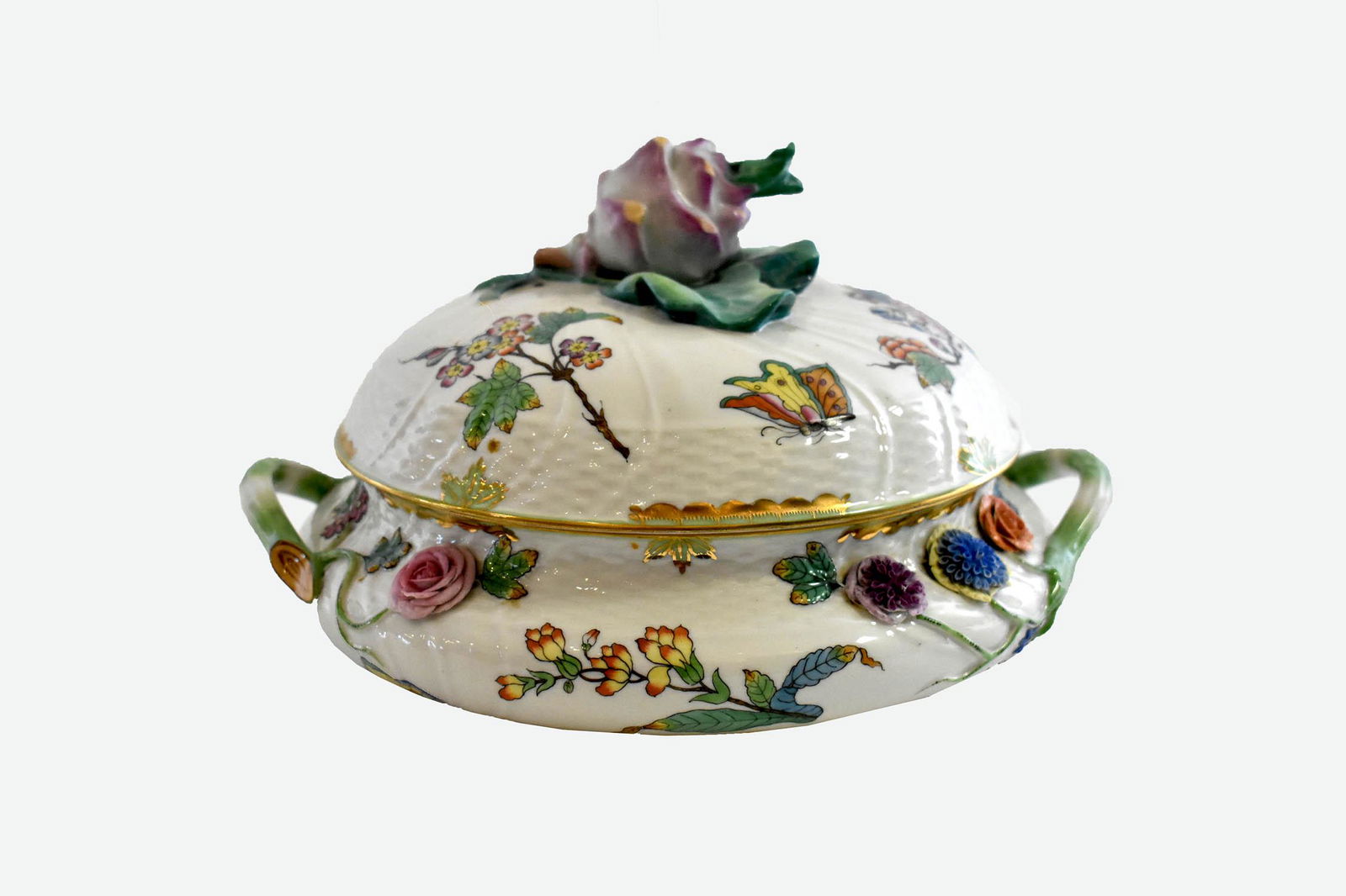 RARE HEREND COVERED CIRCULAR VEGATABLE BOWL (1 of 7)