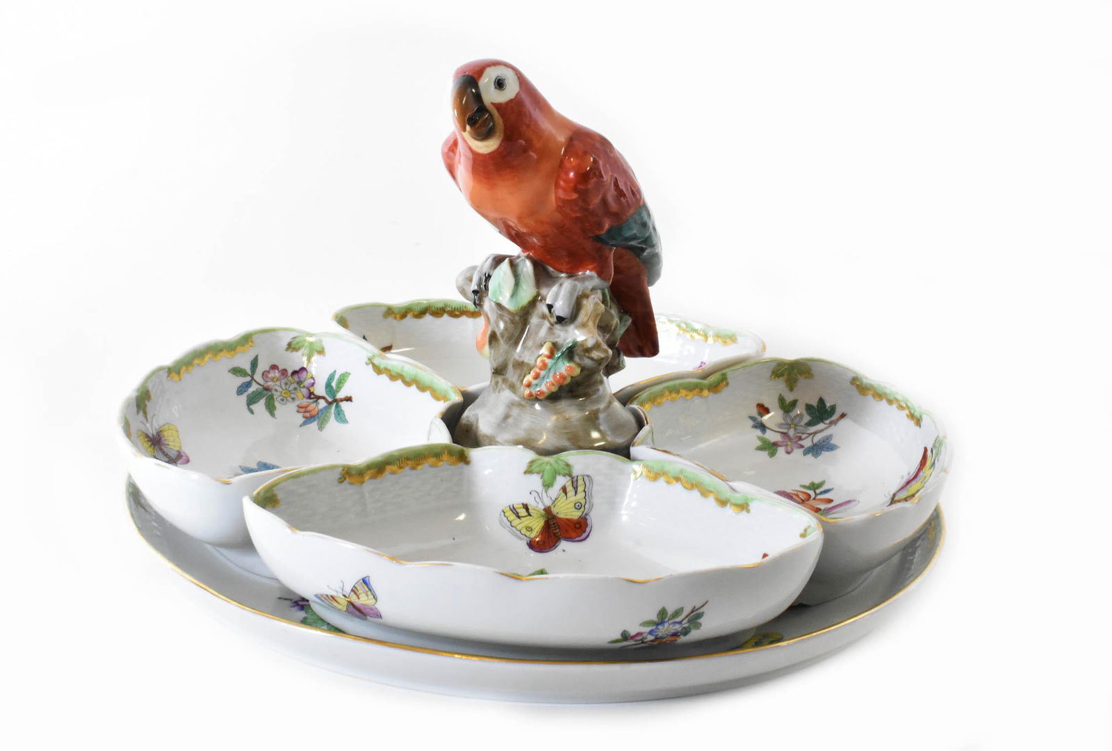 HEREND PORCELAIN PARROT VICTORIA HORS D OEUVRE TRAY (1 of 5)