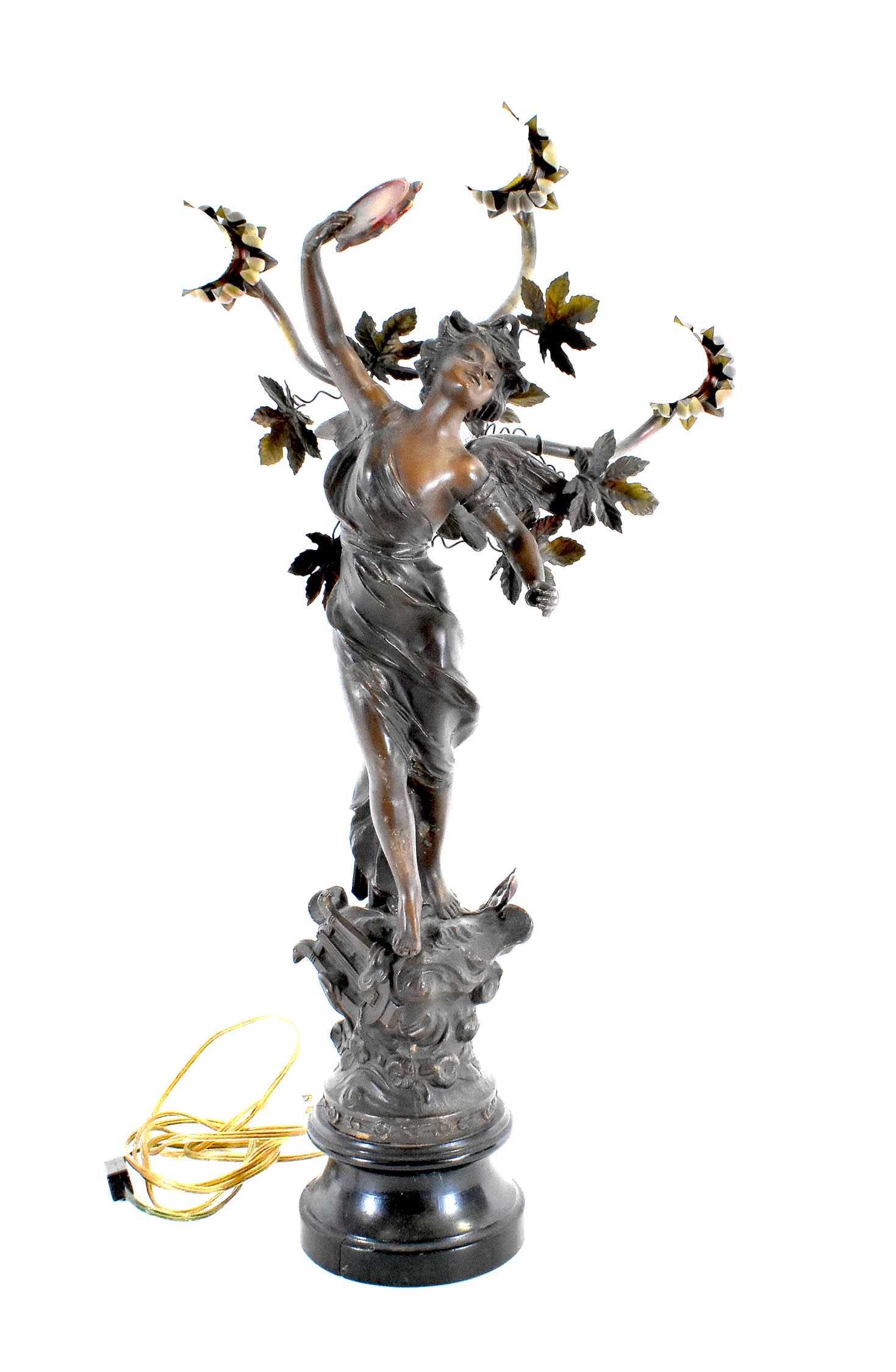 FRENCH ART NOUVEAU PATINATED METAL FIGURAL LAMP (1 of 8)