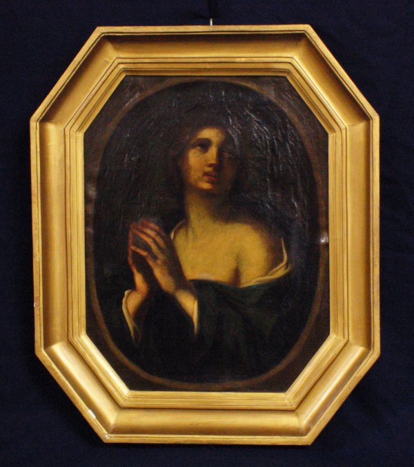 ITALIAN SCHOOL (19th Century): ITALIAN SCHOOL (19th Century) "Madonna" No visible signature. Oil on Canvas. Measuring 21 3/4" by 16 1/2". Period frame. (Cond: overall crazing, old varnish) Provenance: J.F. Cabot & Brother, 89 Sudbu