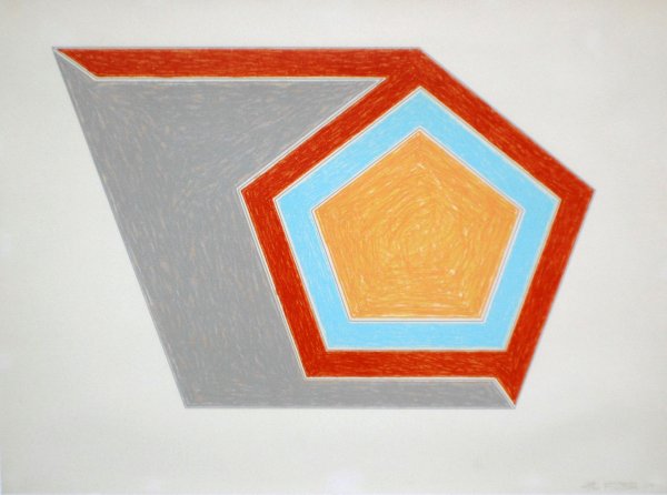 FRANK STELLA (American. Born 1936): FRANK STELLA (American. Born 1936) "Conway". Signed, numbered 14/100 and dated '74 l/r. From the Eccentric Polygons Series. Color Lithograph. Sheet measuring 17" by 22". Chrome frame. (Cond: good with