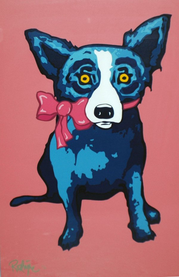 GEORGE RODRIGUE (American. Born 1944): GEORGE RODRIGUE (American. Born 1944) "Blue Dog". Signed and numbered 71/85 l/l. Serigraph. Image measuring 31 3/4" by 20". Has margins. Framed. Together with another color poster "We Will Rise Again,