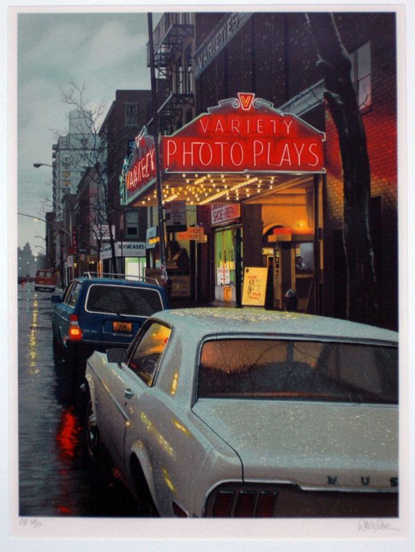 DAVIS CONE (American. Born 1950): DAVIS CONE (American. Born 1950) "Variety Photoplays". Signed and numbered 6 from an Artist's Proof edition. Serigraph. Sight measuring 34 1/2" by 25". Blond wood frame. (Cond: good, has margins) (150