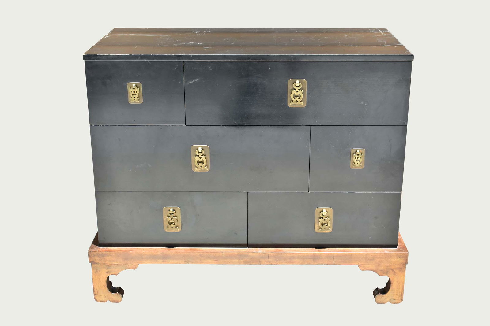 HOLLYWOOD REGENCY BLACK LACQUER CHEST ON GILT STAND (1 of 5)