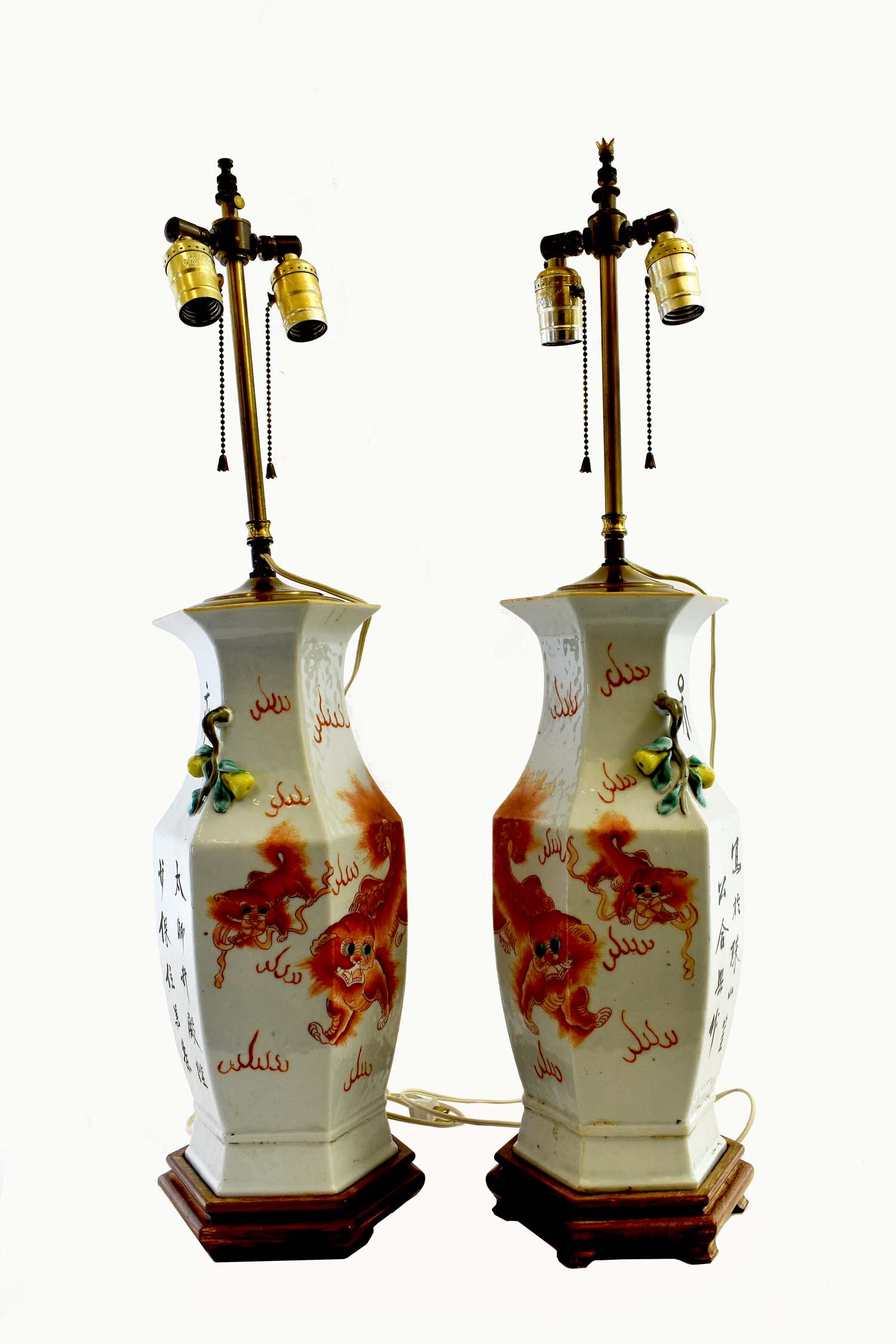 PAIR OF CHINESE HEXAGONAL PORCELAIN VASES MOUNTED AS (1 of 15)