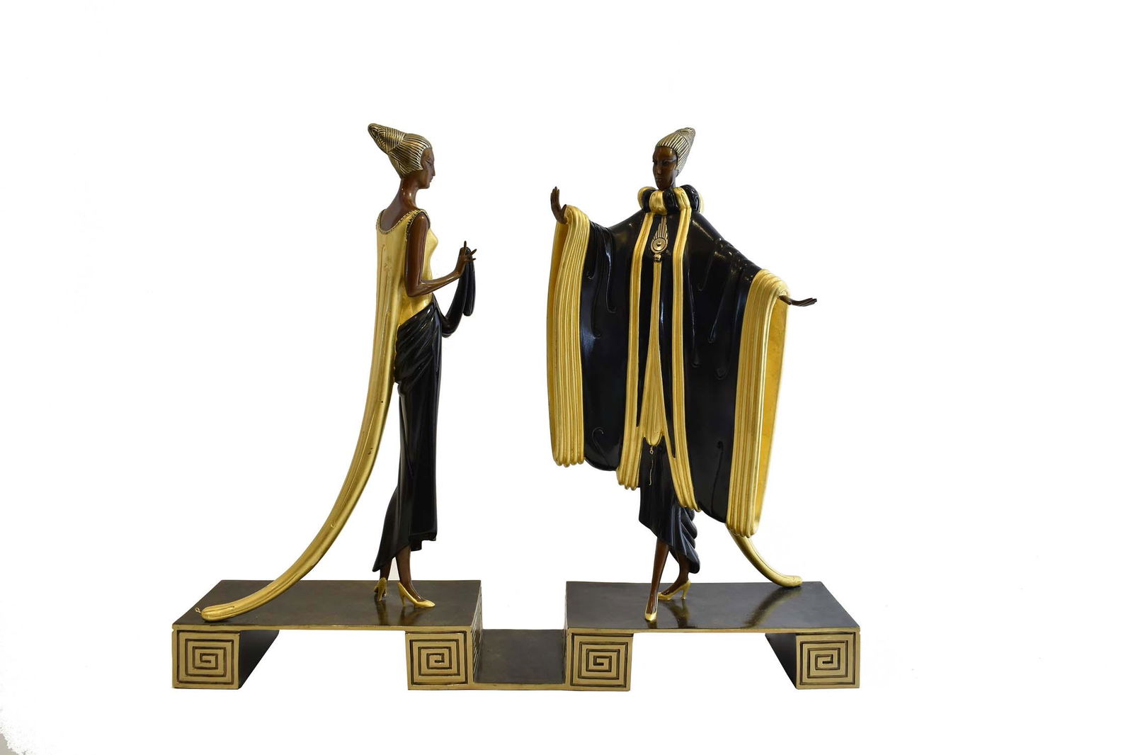 ERTE (Romain de Tirtoff. Russian. 1892-1989): Ready For the Ball. Inscribed Copyright 1990, Chalk & Vermilion and Sevenarts, 365/375. Enameled, Gilt and Patinated Bronze. Height 19 in. Width 22 in. Depth 5 in.