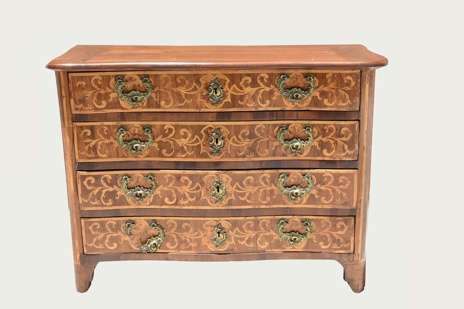 GERMAN ROCOCO STYLE INLAID WALNUT CHEST OF DRAWERS (1 of 7)