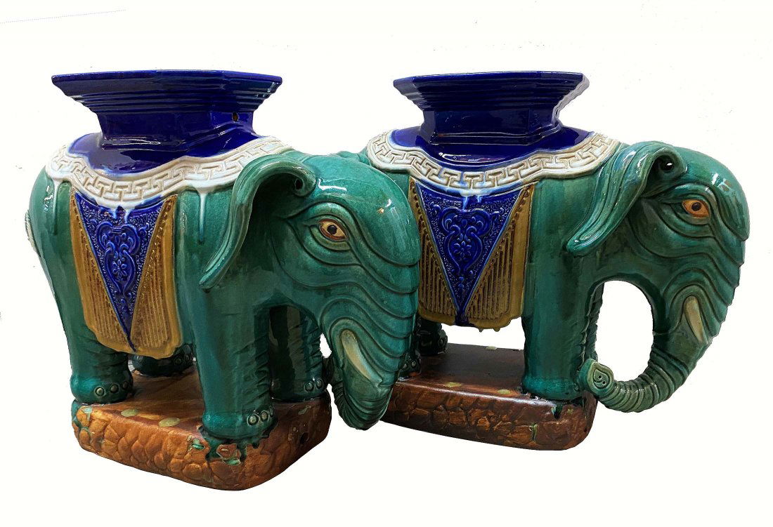 PAIR OF CHINESE STYLE CERAMIC ELEPHANT-FORM STOOLS (1 of 5)