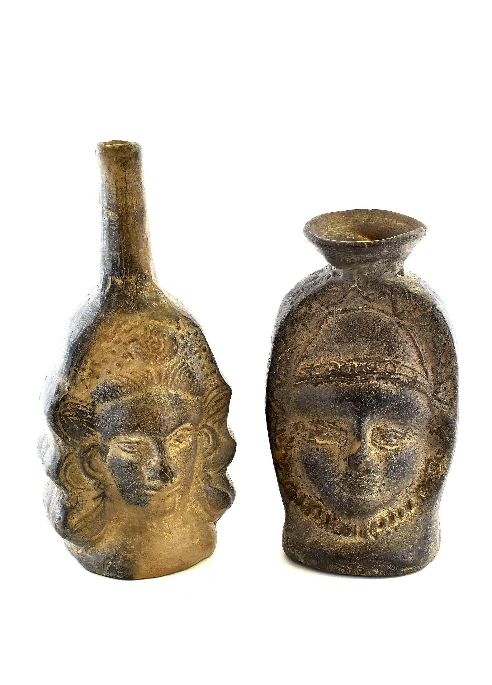 TWO PRE-COLUMBIAN STYLE POTTERY PORTRAIT BOTTLES (1 of 5)