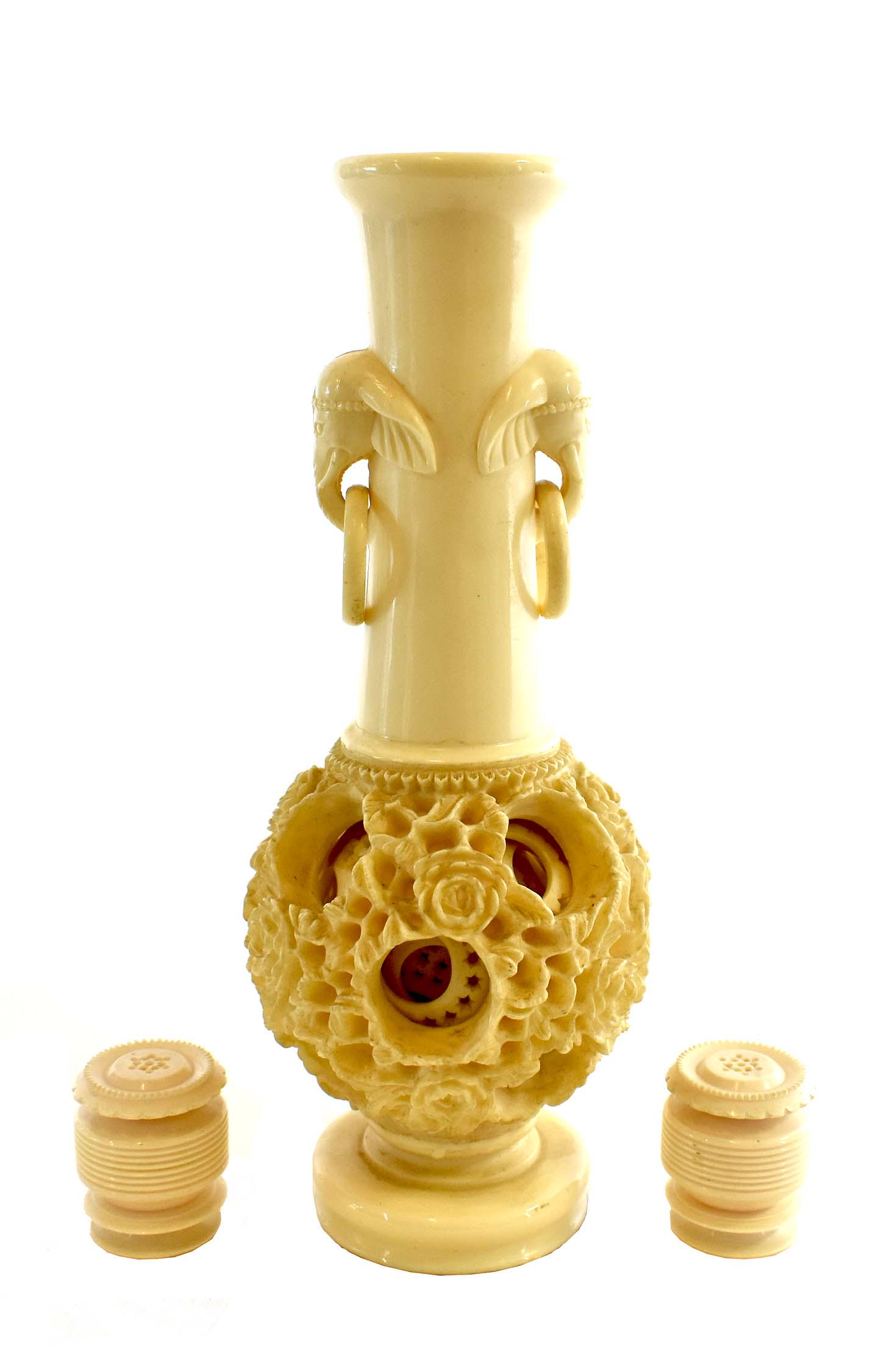 CHINESE CARVED COMPOSITION PUZZLE BALL VASE (1 of 7)