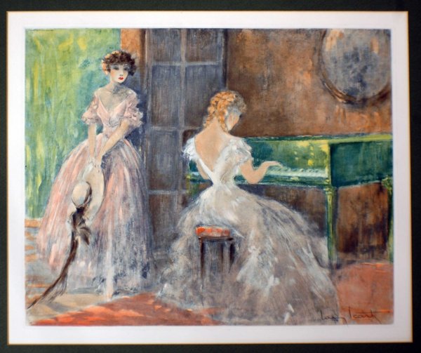 LOUIS ICART (French. 1888-1950): "Summer Music". Signed in pencil. Copyright by F. Icart, Paris, 1953. Drypoint Etching with Aquatint. Image measuring 13 3/4" by 17". Sheet measuring 19 1/4" by 23 3/4". Framed. (Cond: overall very go