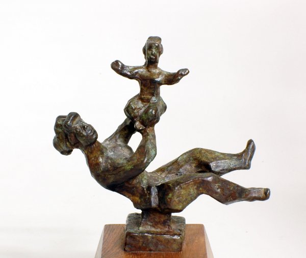 CHAIM GROSS (American. 1904-1991): "Caring". Signed Chaim Gross. Bronze with Brown Patina. Height 5". On a wood plinth. (800/1200)