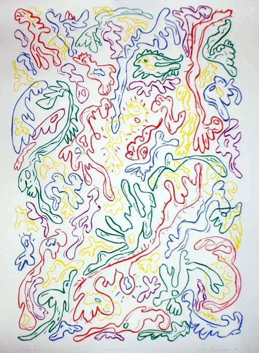 JOHN HIMMELFARB (American. Born 1946): "Profiles: Blue, Green, Red". All signed, dated '84 and inscribed to Presentation Proof #1 in pencil Set of Three Color Screenprints. Images measuring 38" by 26". Sheets measuring 42 1/2" by 30 1/2".