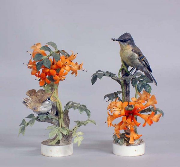 PAIR OF DOROTH DOUGHTY "PHOEBE AND FLAME VINE": English. Designed in 1955. By Royal Worcester. Limited Edition of 500. Heights 10 1/4" and 9 1/4". With original wood box.