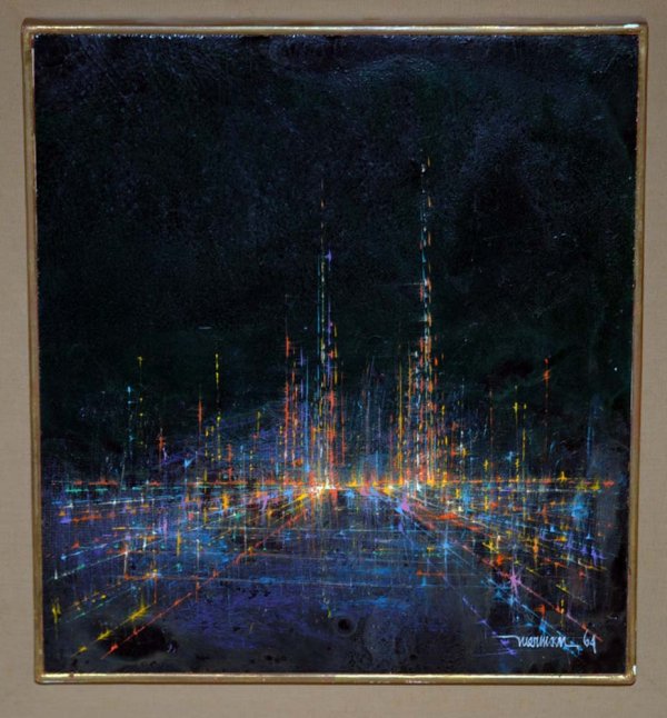 LEONARDO NIERMAN (Mexican/American. Born 1932): "Untitled". Signed Nierman and dated '64 l/r. Oil on Masonite. Measuring 13 1/4" by 12". (Cond: surface dirty with old varnish, could use cleaning)