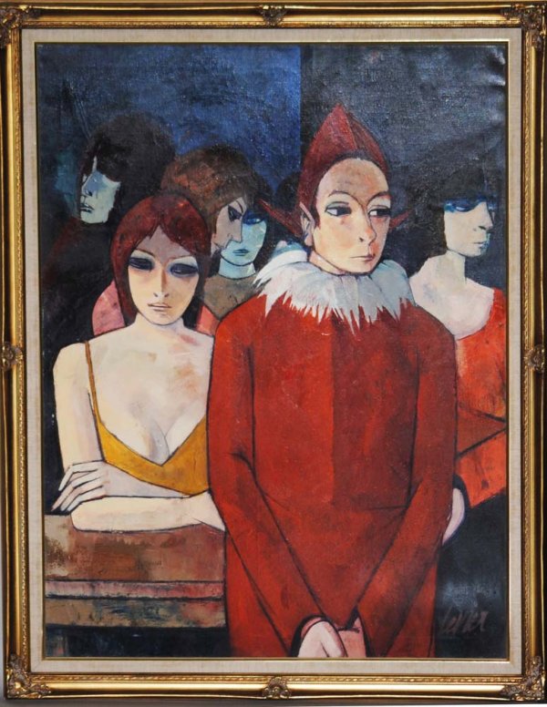 CHARLES LEVIER (French. Born 1920): "Coulisse du Theatre". Signed Levier l/r, titled and signed on the reverse. Oil on Canvas. Measuring 40" by 30". Framed. (Cond: good)