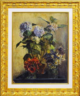 IBRAHIM CALLI (Turkish. 1882-1960): "Still Life with Flowers". Signed I. Calli l/r. Oil on Board. Measuring 29 3/4" by 22 3/4". Framed. (Cond: some abrasions)