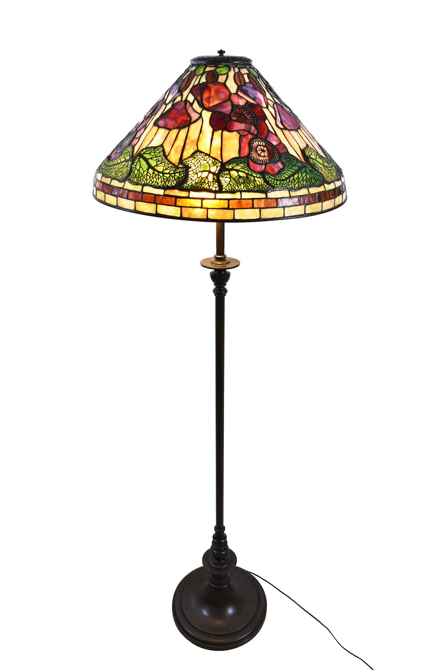 TIFFANY STYLE LEADED STAINED GLASS & BRONZE FLOOR LAMP (1 of 4)