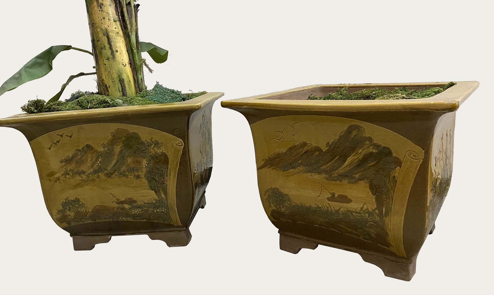 PAIR OF CHINESE BROWN GLAZED CERAMIC JARDINIERES (1 of 4)